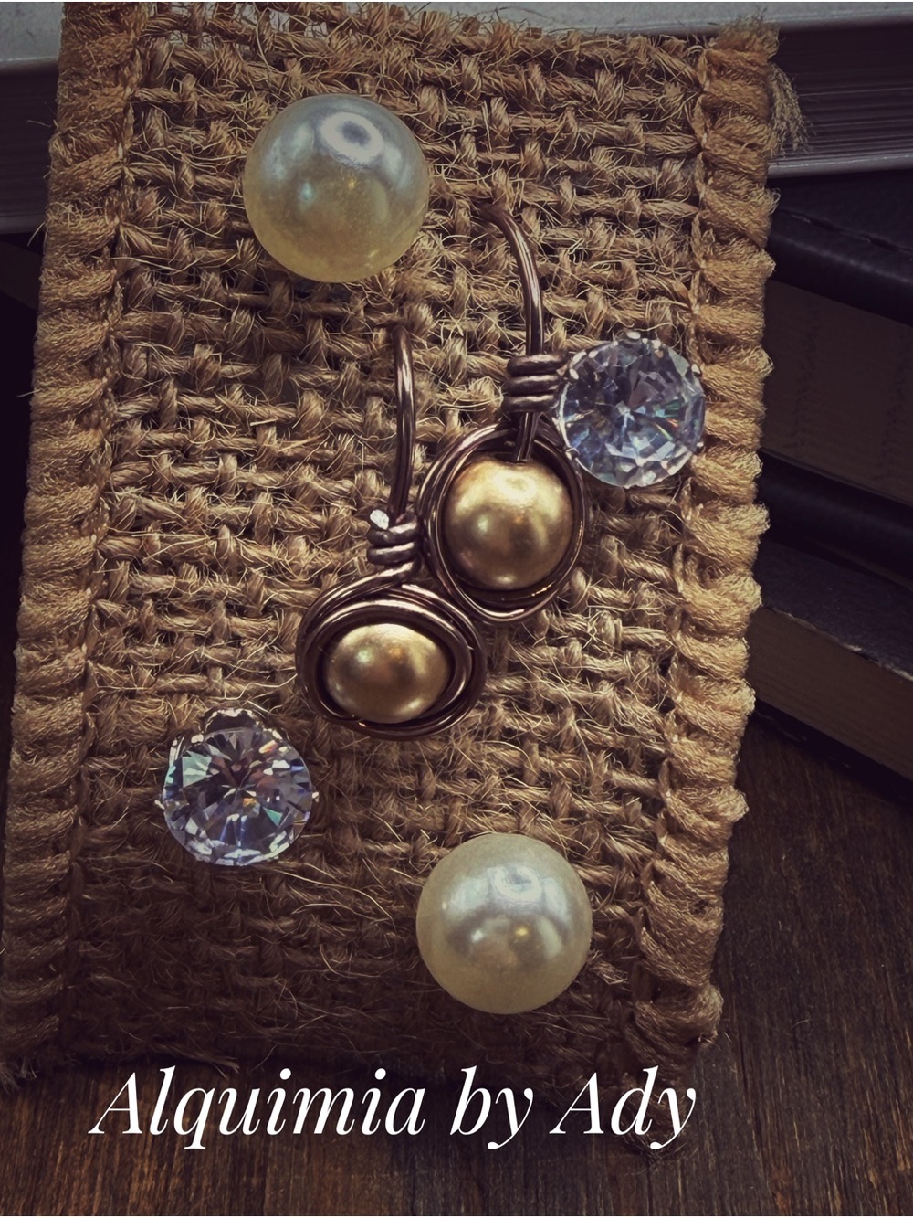 Bronze Wire-Wrapped Pearl and Crystal Drop Earrings pack